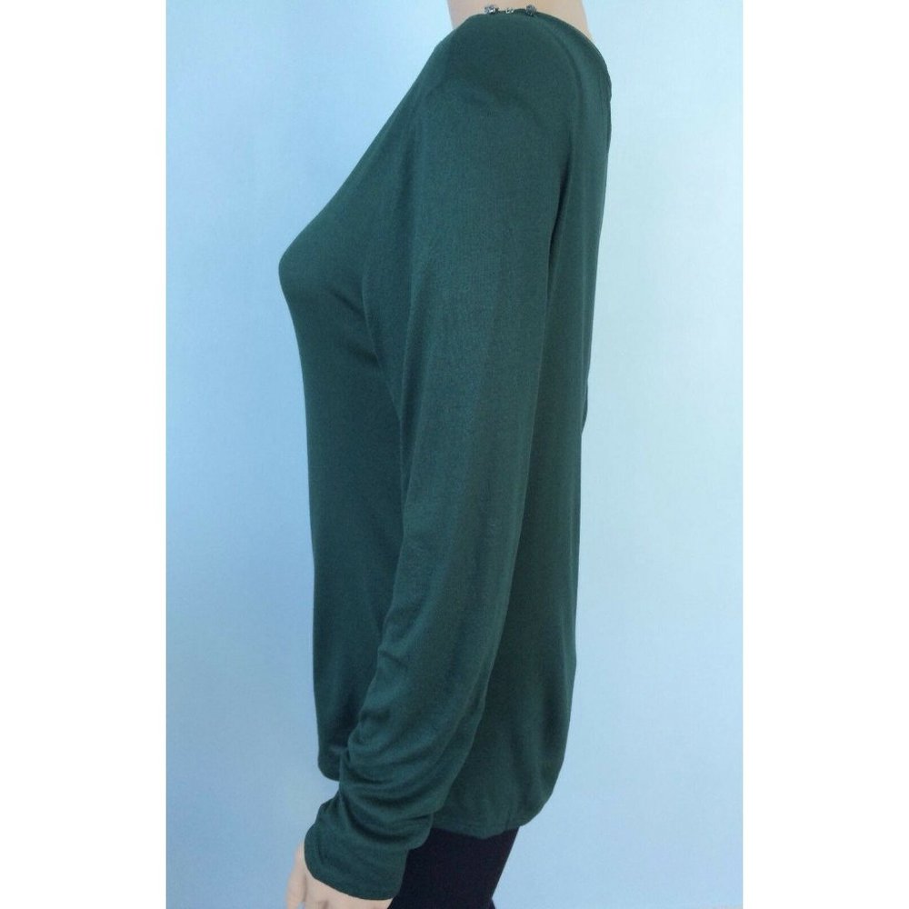 NWT Massimo Dutti Women's Top Sweater Green Long Sleeve Rhinestone Crystal S - Picture 5 of 12